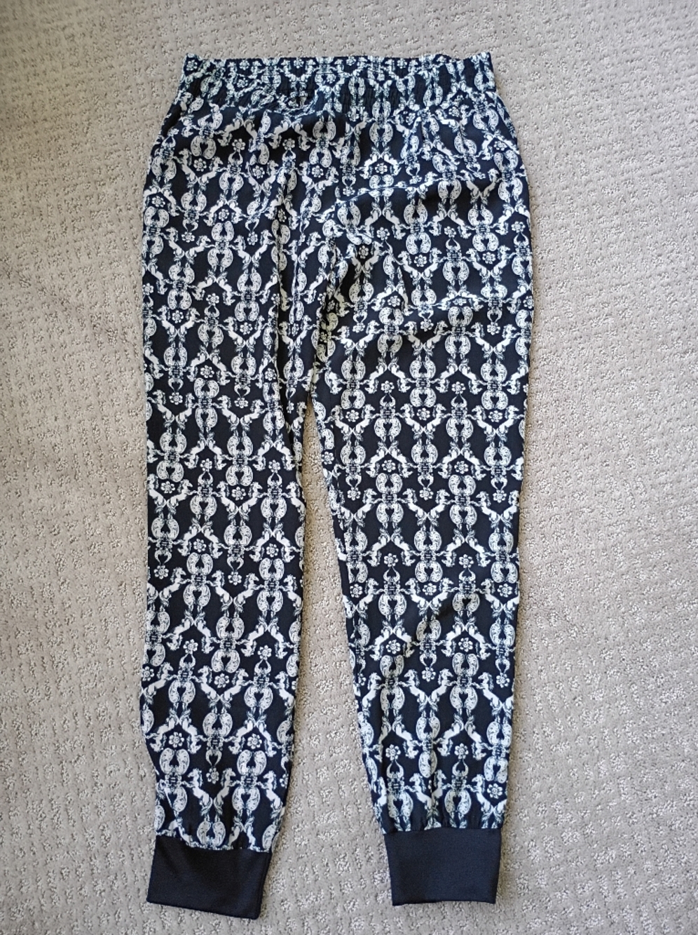 Wayf Black and White Ornate Print Elastic Waist Pants